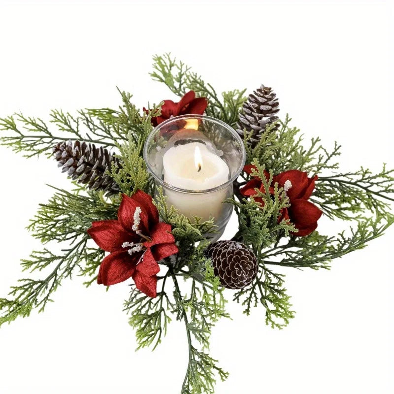 Gorgeous Holiday Candle Holder with Stunning Floral Wreath Perfect for Christmas Decorations and Table Centerpieces