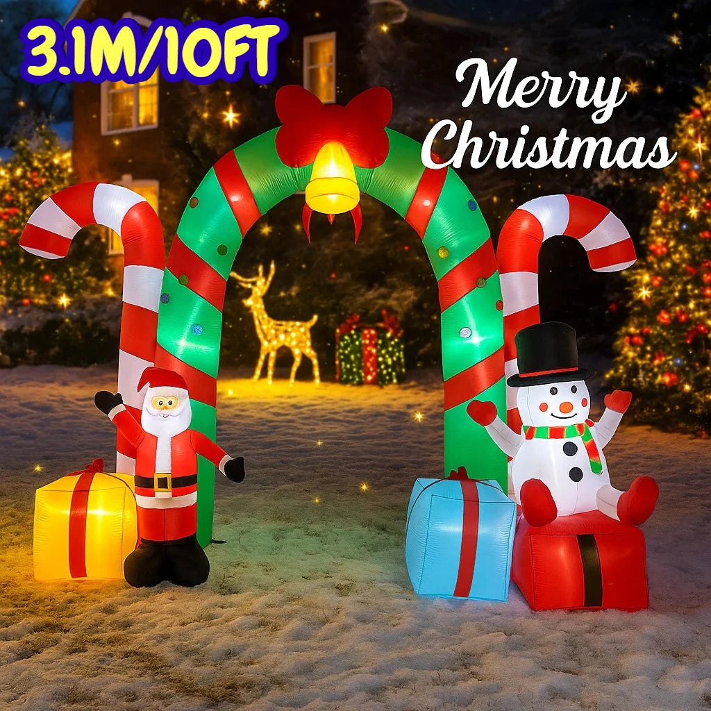 3.1M/10FT Christmas Inflatable Archway Snowman Santa Decorations Home Inflatable Toys with LED Lights Yard Xmas Ornaments Decor