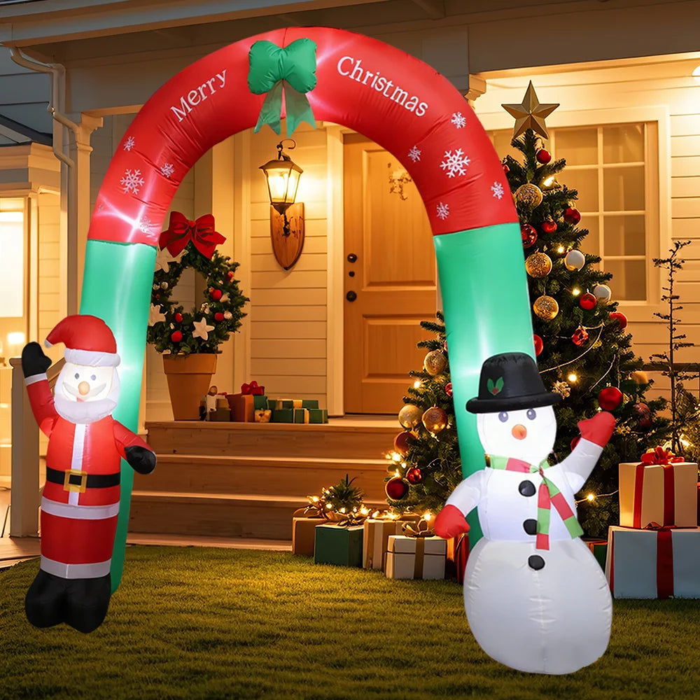 Christmas Inflatable Arch with LED Lights Santa Snowman Blow Up Decor for Outdoor Yard, Garden, Lawn Holiday Decorations