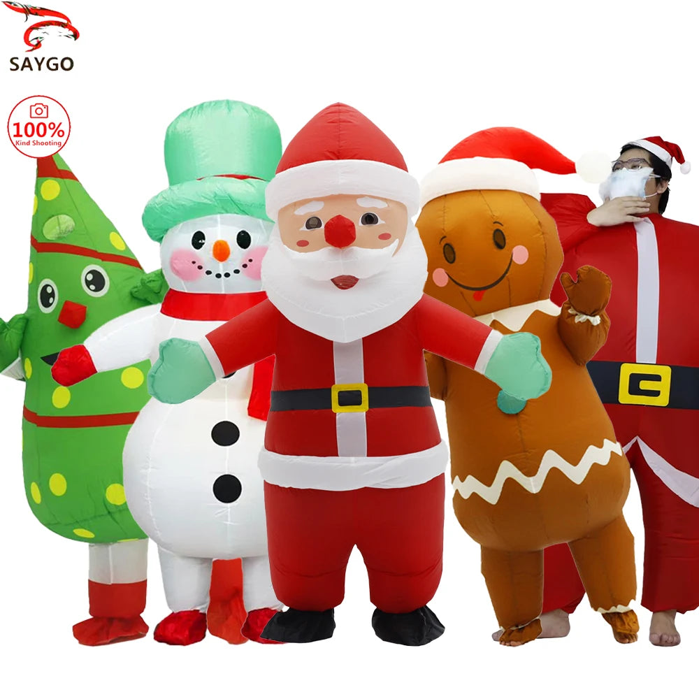Christmas Funny Inflatable Costumes Gingerbread Man Santa Claus Elk Snowman Tree Penguin Adult Kid Halloween Carnival Party