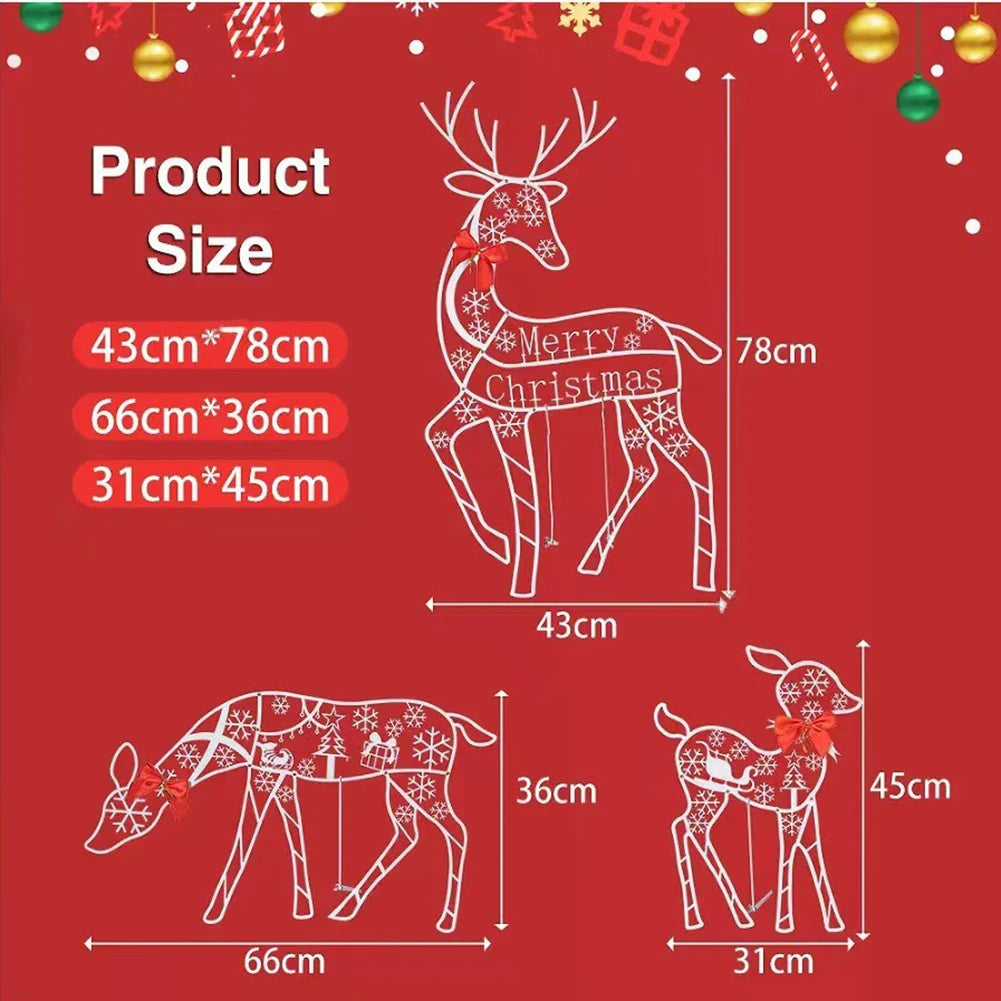 LED Lighted Reindeer Family Set Of 3 Metal Outdoors Indoor Christmas Deer Lawn Yard Porch Decor White Aluminum Alloy Weather