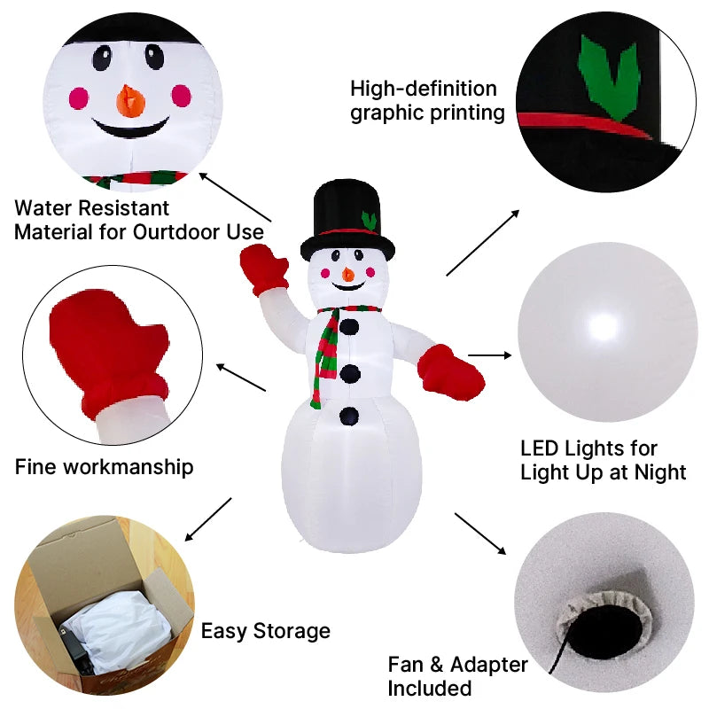 7.8FT Snowman Santa Claus Inflatable Christmas Decorations Xmas Ornaments Lights Home Outdoor Yard Holiday Party Decor Toys