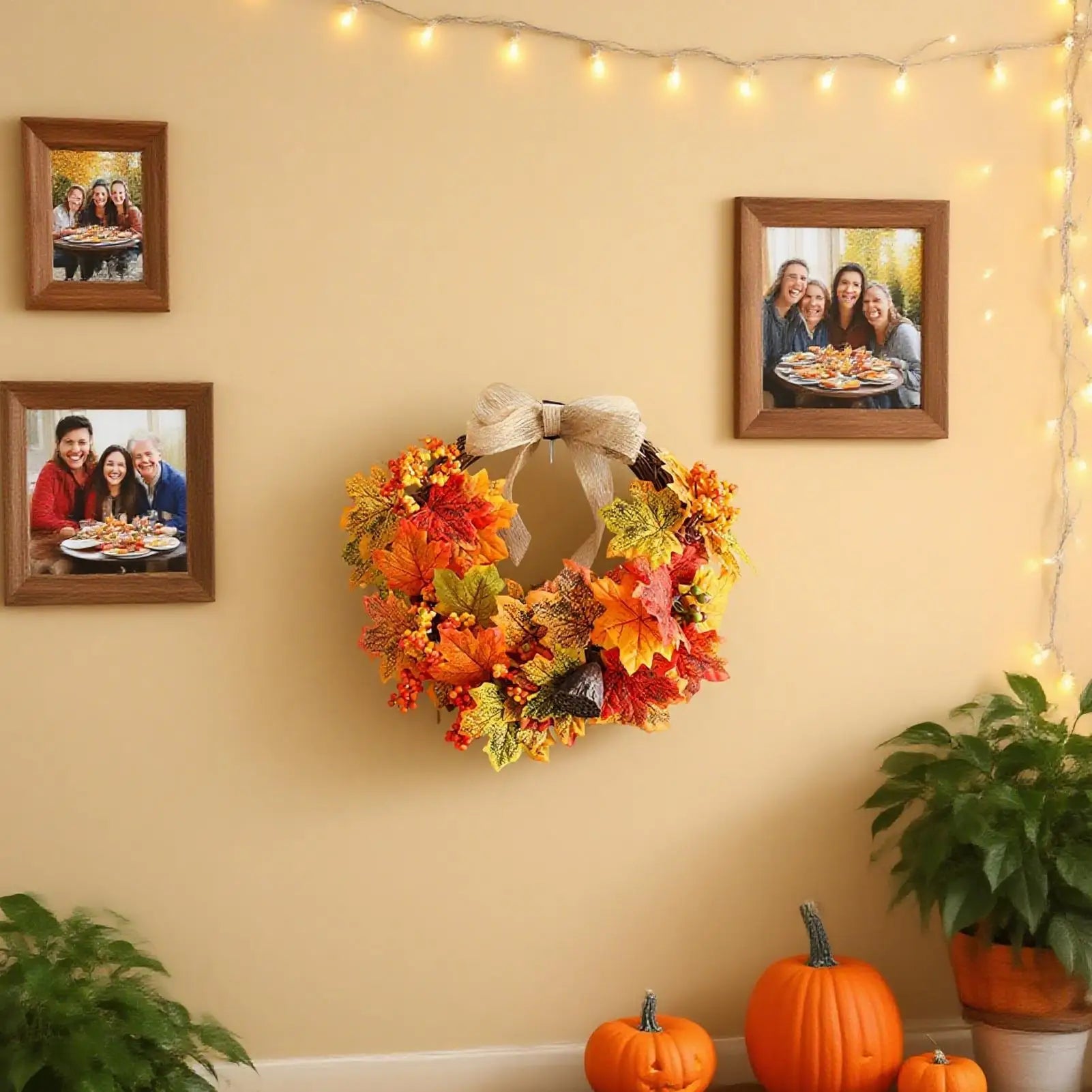 18 Inch Outdoor Fall Wreath for Front Door, Thanksgiving & Harvest Holiday Decor Wreath for Home Porch, Fireplace Mantel, Window