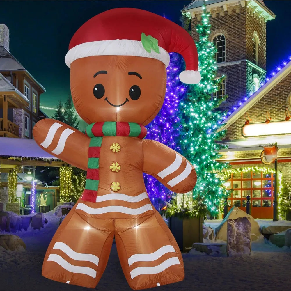 Christmas Inflatable Outdoor Decor Built-In Colorful LED Snowman Penguin Gingerbread Man Santa Claus Indoor Outdoor Winter Decor