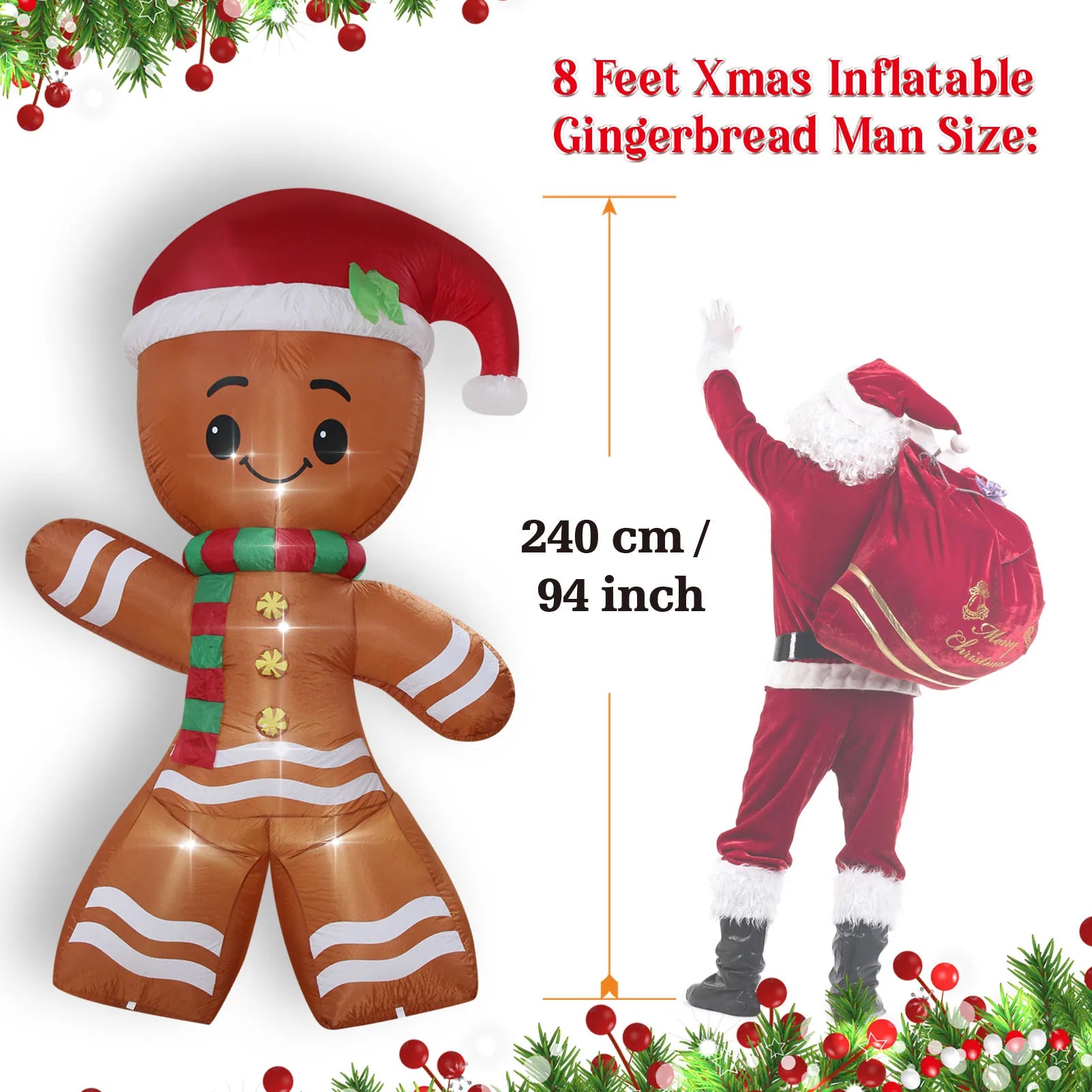 Christmas Inflatable Outdoor Decor Built-In Colorful LED Snowman Penguin Gingerbread Man Santa Claus Indoor Outdoor Winter Decor