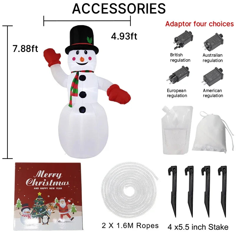 7.8FT Snowman Santa Claus Inflatable Christmas Decorations Xmas Ornaments Lights Home Outdoor Yard Holiday Party Decor Toys