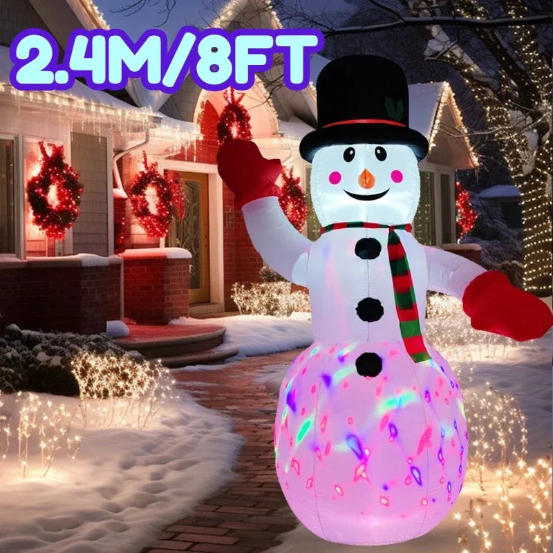 2.4M/8FT Inflatable Snowman Outdoor Ornament Christmas Home Inflatable Toy with LED Lights Yard Xmas Party DIY Decorations