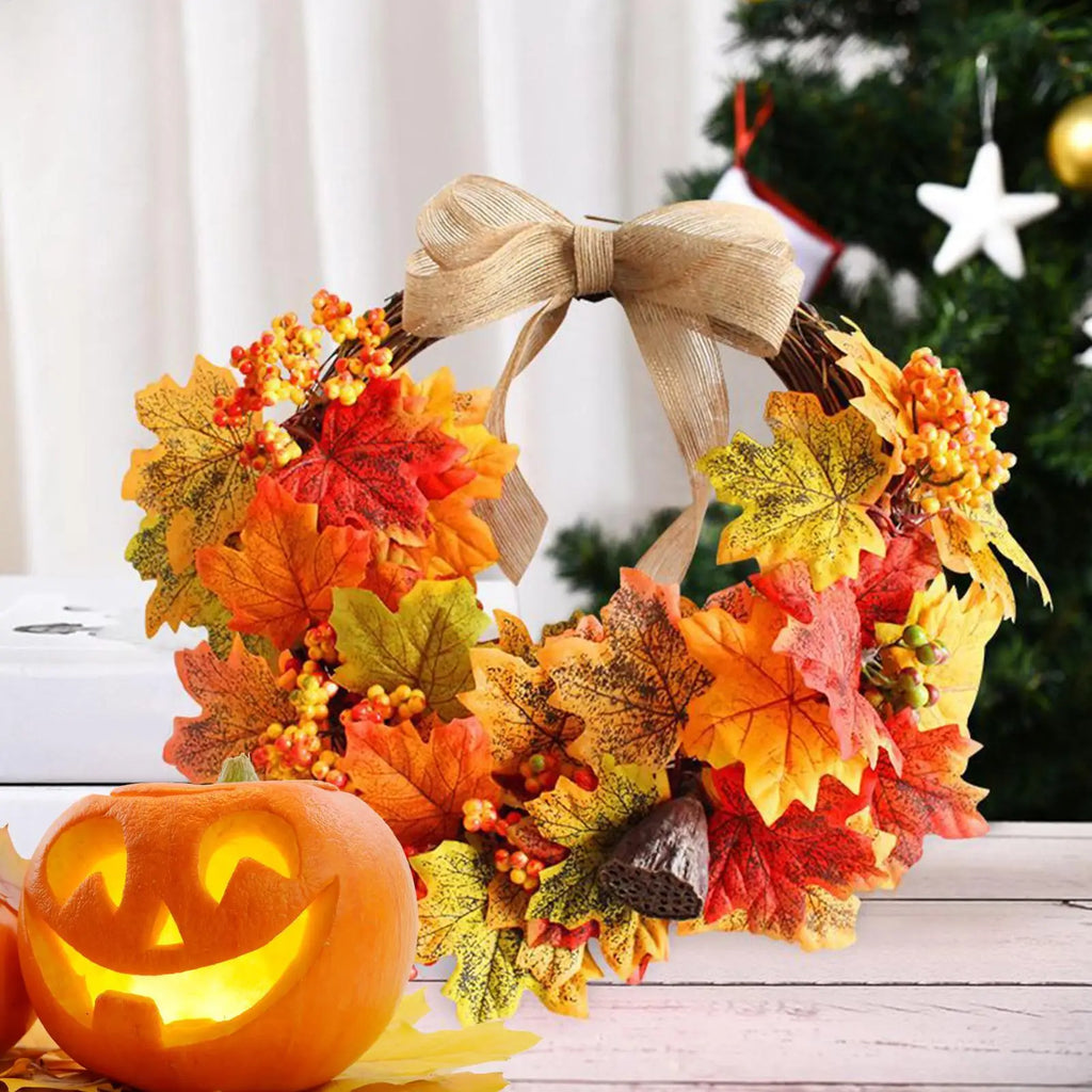 18 Inch Outdoor Fall Wreath for Front Door, Thanksgiving & Harvest Holiday Decor Wreath for Home Porch, Fireplace Mantel, Window