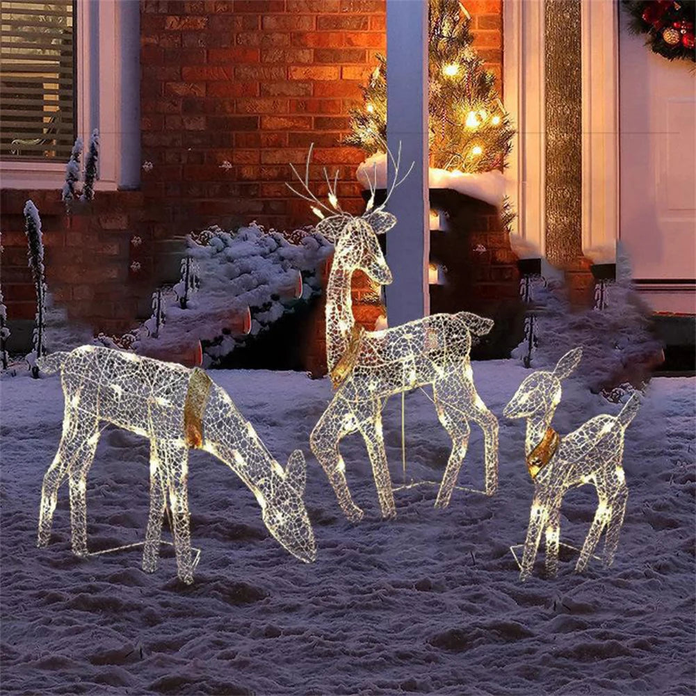 3PC Illuminated Christmas Reindeer Family Elegant Holiday Yard Decor For Indoors  Lighted Deer Reindeer Family Lighted Deer