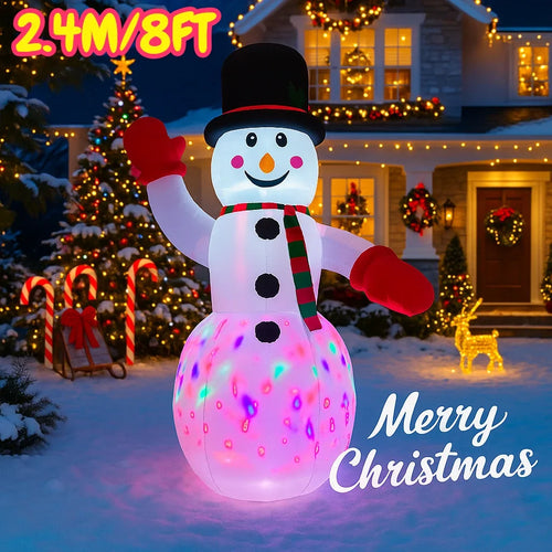 2.4M/8FT Inflatable Snowman Outdoor Ornament Christmas Home Inflatable Toy with LED Lights Yard Xmas Party DIY Decorations
