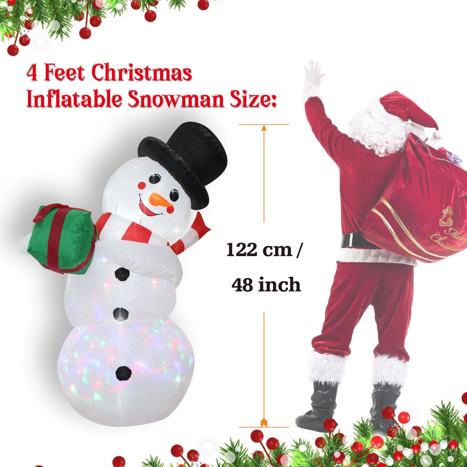 Christmas Inflatable Outdoor Decor Built-In Colorful LED Snowman Penguin Gingerbread Man Santa Claus Indoor Outdoor Winter Decor