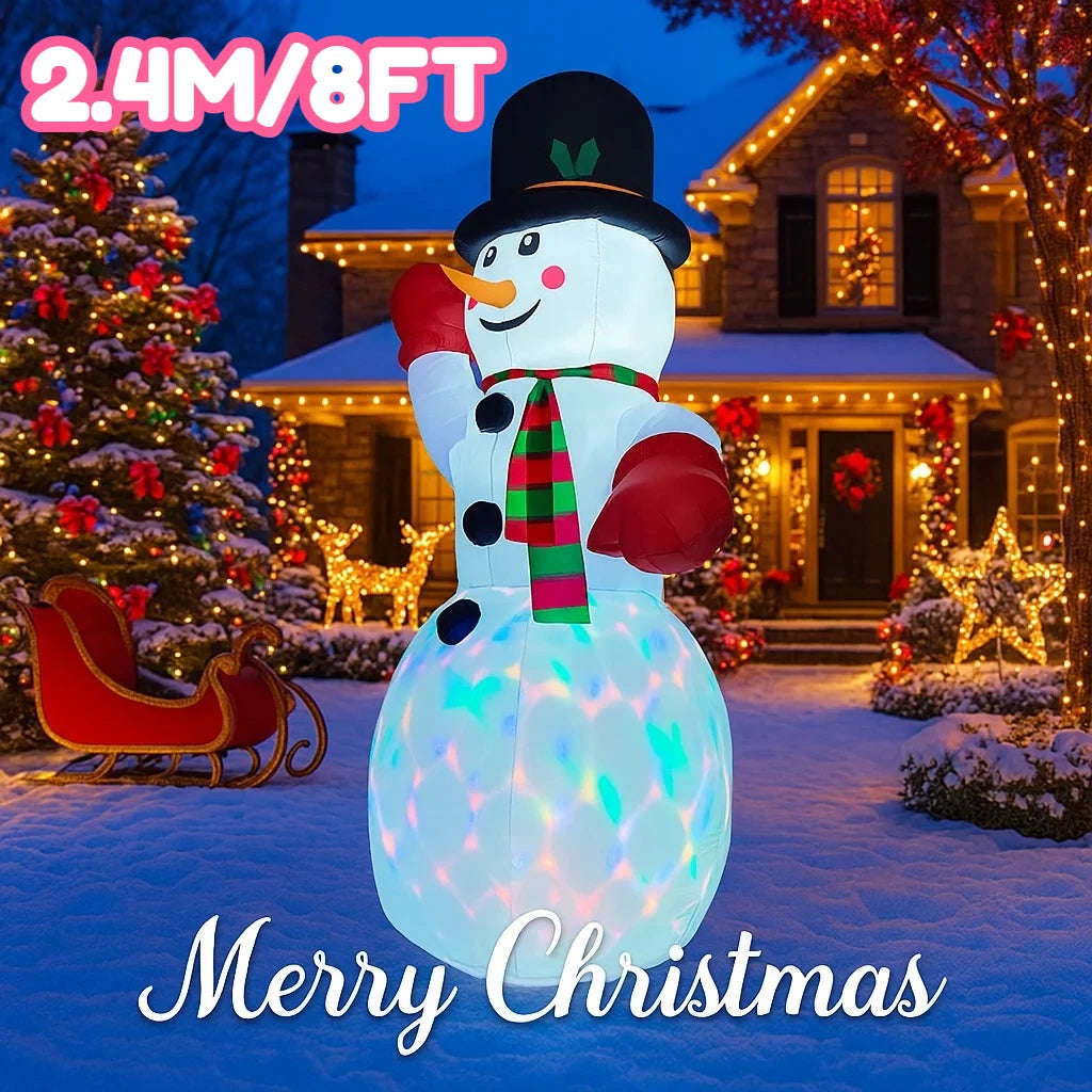 2.4M/8FT Inflatable Snowman Outdoor Ornament Christmas Home Inflatable Toy with LED Lights Yard Xmas Party DIY Decorations