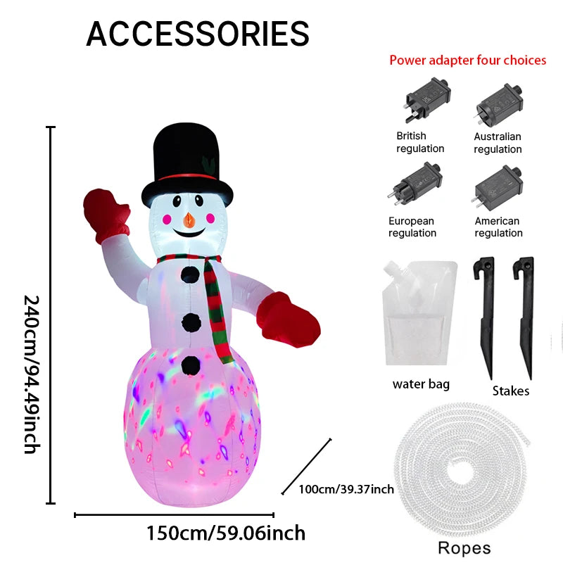 2.4M/8FT Inflatable Snowman Outdoor Ornament Christmas Home Inflatable Toy with LED Lights Yard Xmas Party DIY Decorations