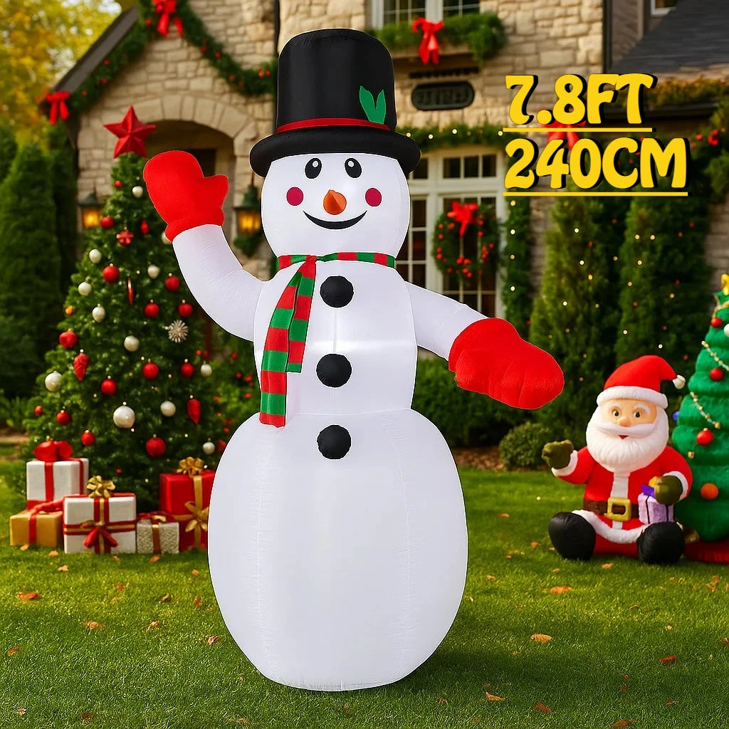 7.8FT Snowman Santa Claus Inflatable Christmas Decorations Xmas Ornaments Lights Home Outdoor Yard Holiday Party Decor Toys