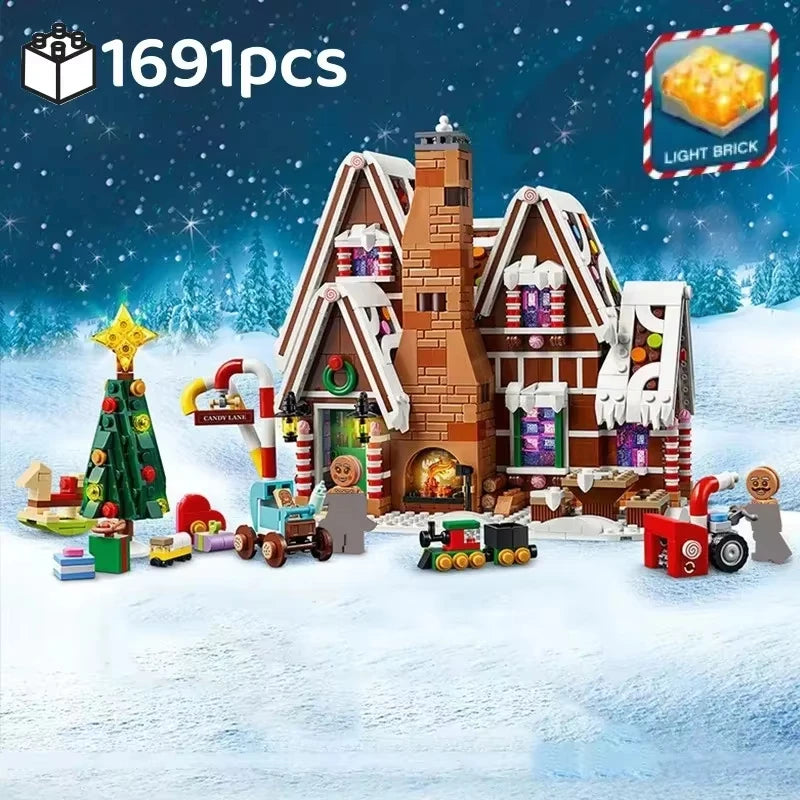 Christmas Gingerbread House Family Gathering Building Blocks Elk Gingerbread Man Children Assemble Educational Toys Gifts