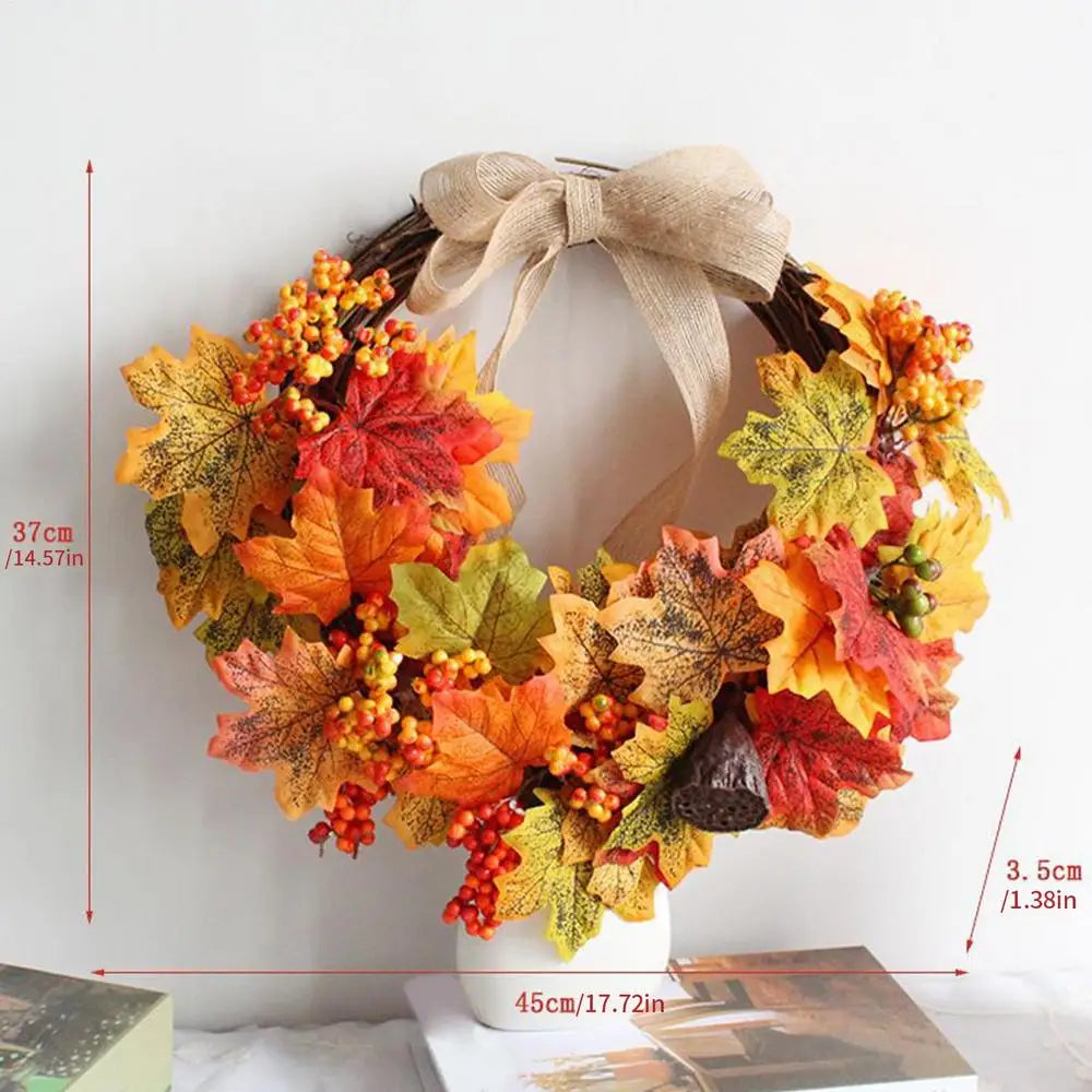18 Inch Outdoor Fall Wreath for Front Door, Thanksgiving & Harvest Holiday Decor Wreath for Home Porch, Fireplace Mantel, Window