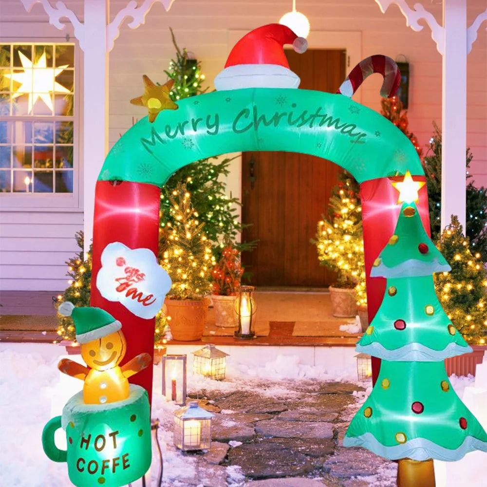 Christmas Inflatable Arch with LED Lights Santa Snowman Blow Up Decor for Outdoor Yard, Garden, Lawn Holiday Decorations