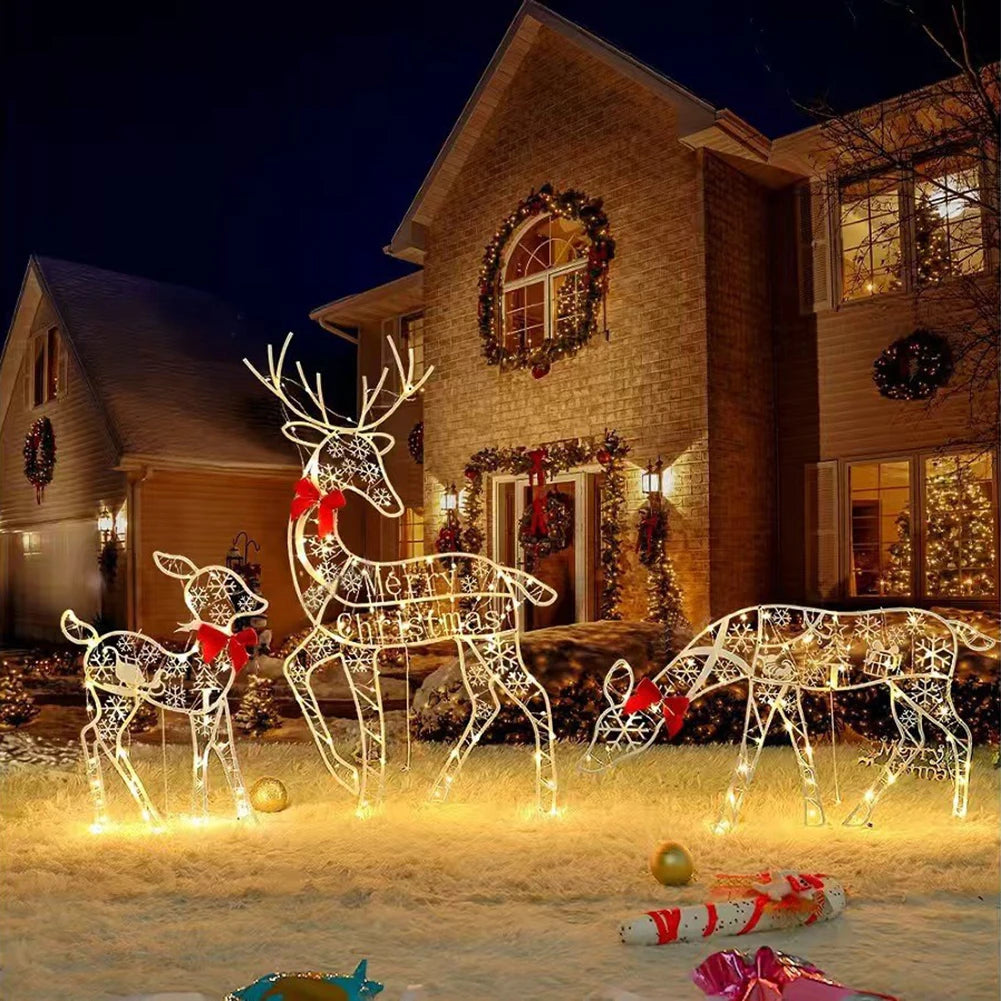 LED Lighted Reindeer Family Set Of 3 Metal Outdoors Indoor Christmas Deer Lawn Yard Porch Decor White Aluminum Alloy Weather