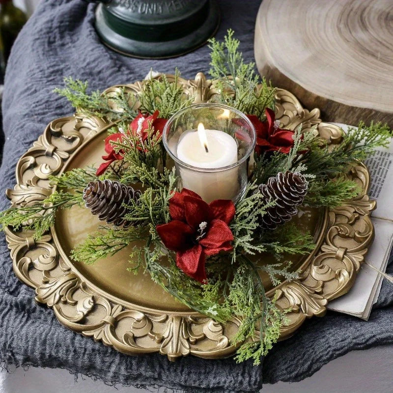 Gorgeous Holiday Candle Holder with Stunning Floral Wreath Perfect for Christmas Decorations and Table Centerpieces