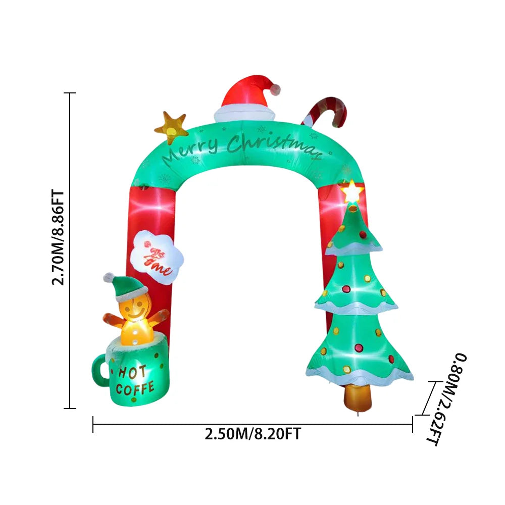 Christmas Inflatable Arch with LED Lights Santa Snowman Blow Up Decor for Outdoor Yard, Garden, Lawn Holiday Decorations