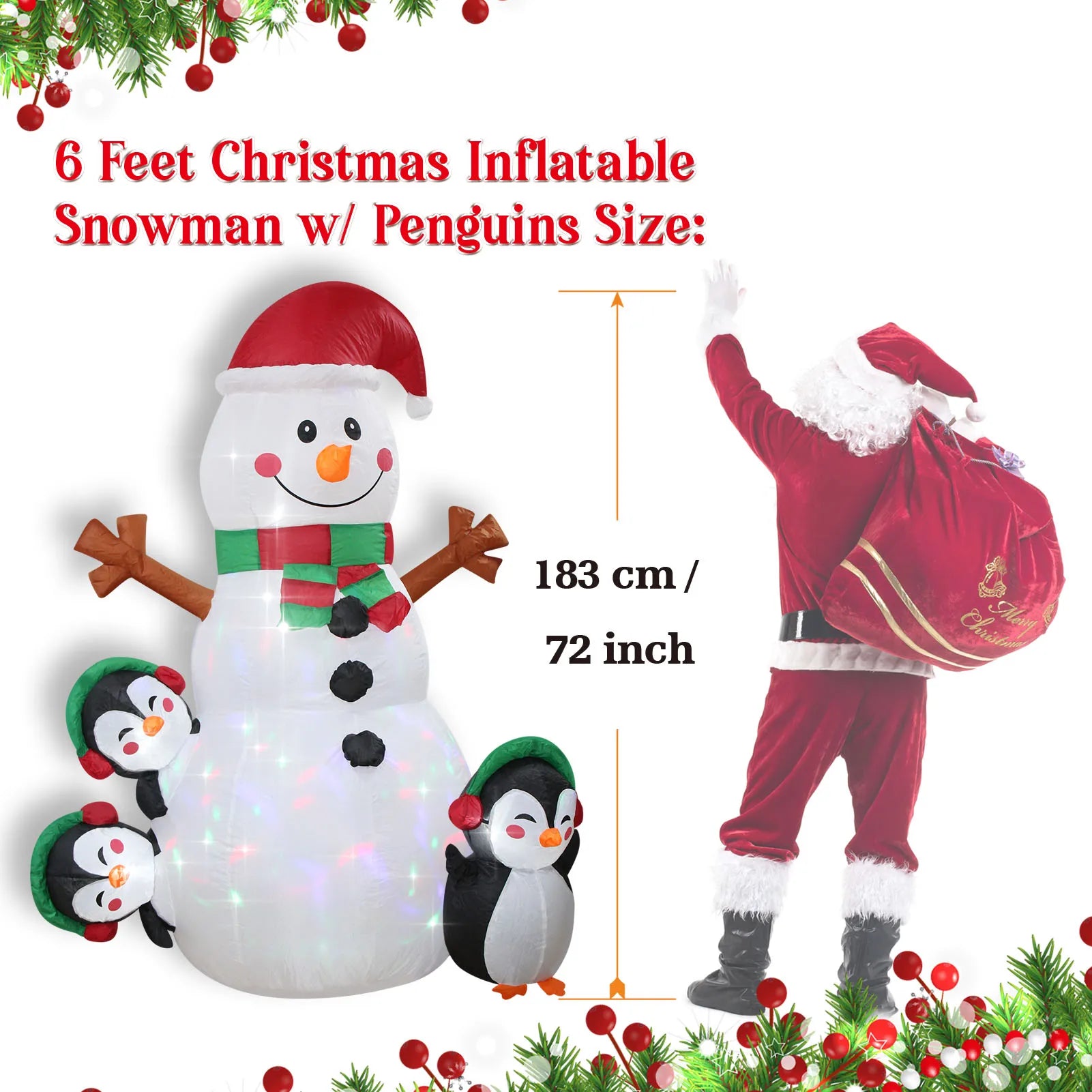 Christmas Inflatable Outdoor Decor Built-In Colorful LED Snowman Penguin Gingerbread Man Santa Claus Indoor Outdoor Winter Decor