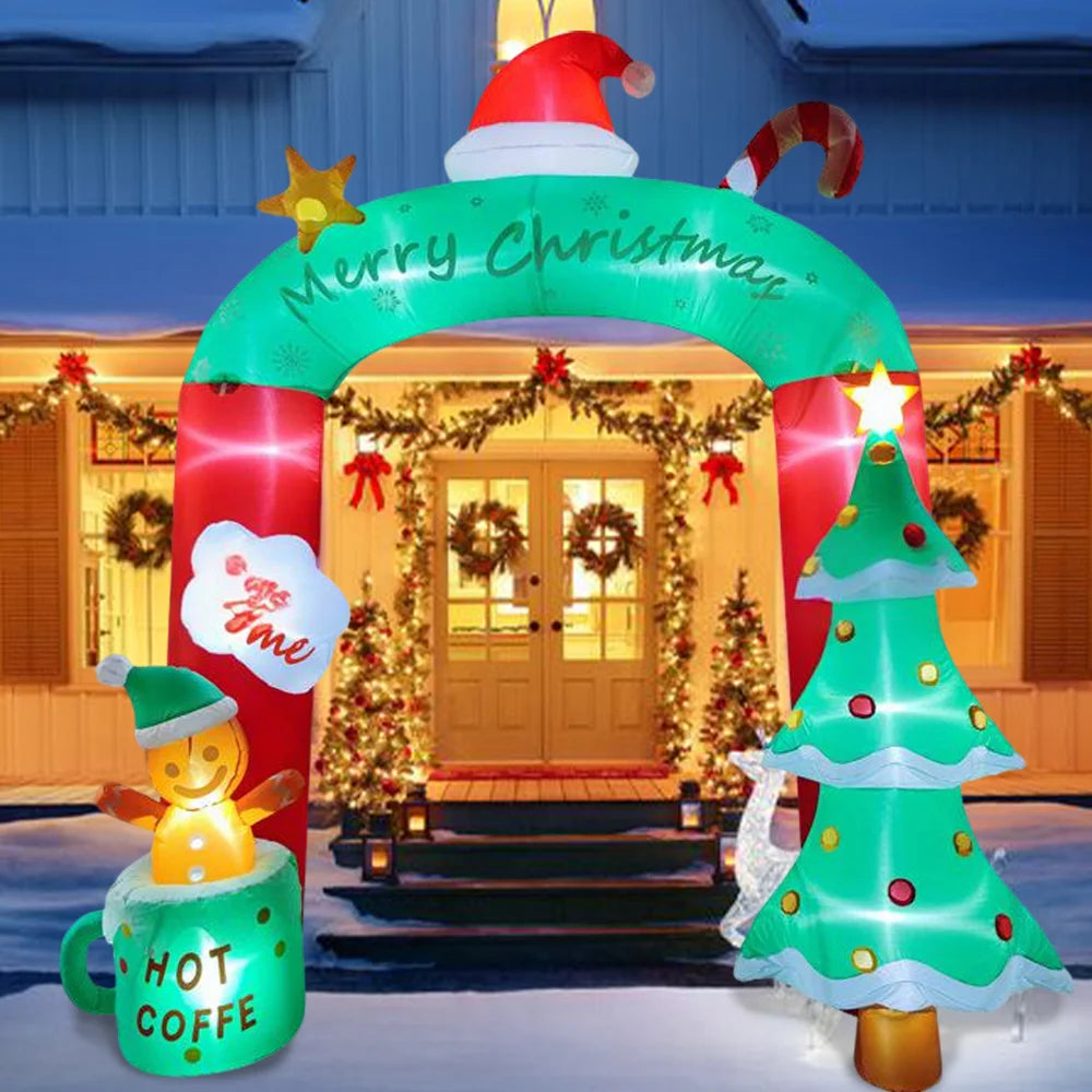 Christmas Inflatable Arch with LED Lights Santa Snowman Blow Up Decor for Outdoor Yard, Garden, Lawn Holiday Decorations