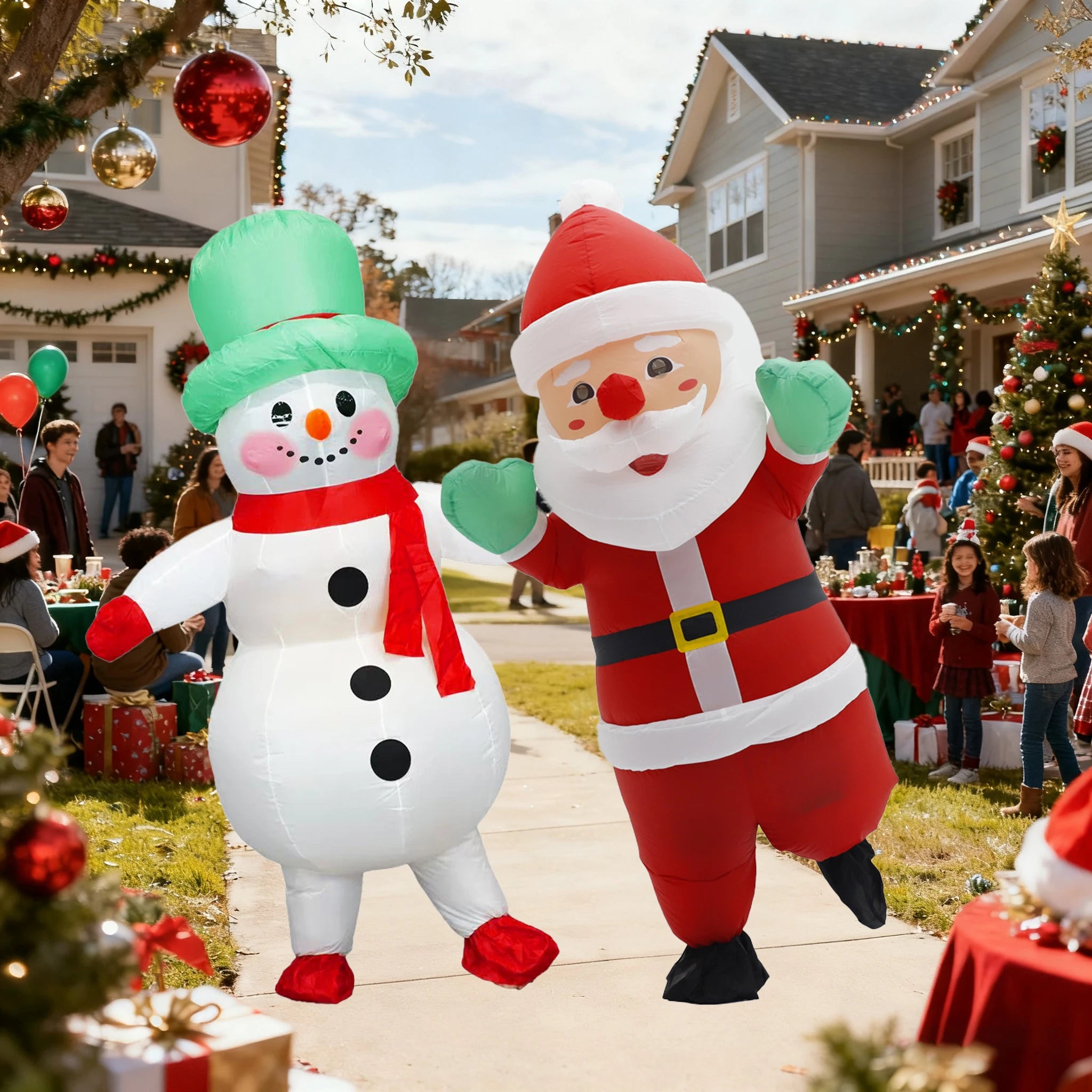 Christmas Funny Inflatable Costumes Gingerbread Man Santa Claus Elk Snowman Tree Penguin Adult Kid Halloween Carnival Party