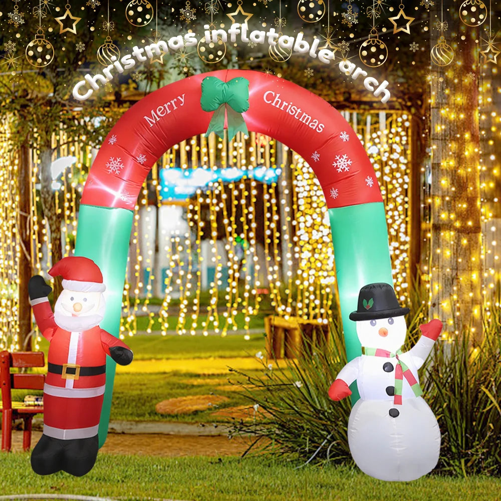 Christmas Inflatable Arch with LED Lights Santa Snowman Blow Up Decor for Outdoor Yard, Garden, Lawn Holiday Decorations