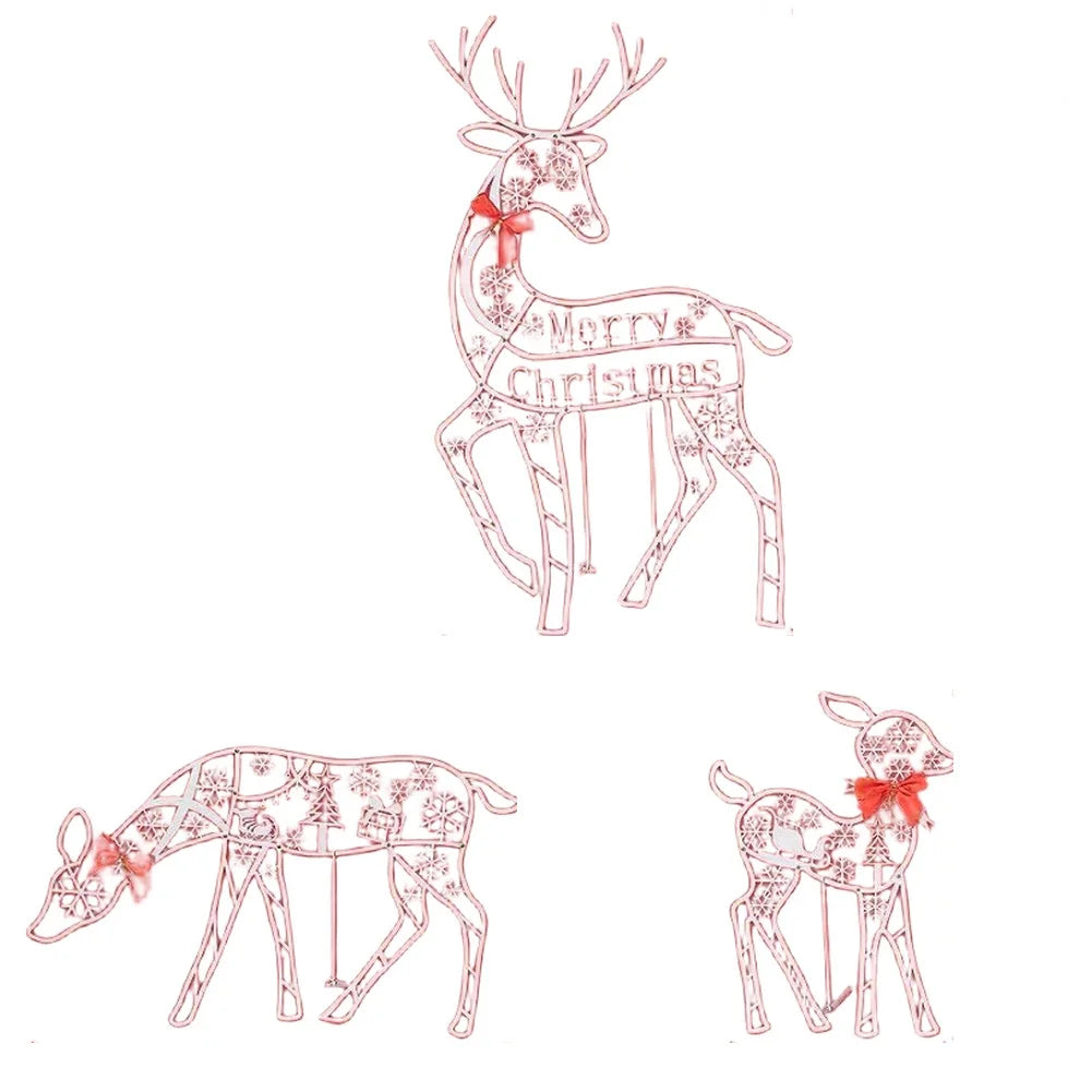 3PC Illuminated Christmas Reindeer Family Elegant Holiday Yard Decor For Indoors  Lighted Deer Reindeer Family Lighted Deer