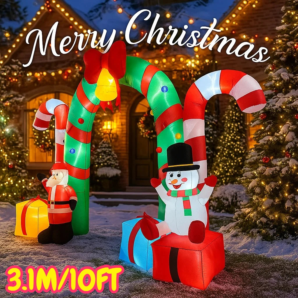 3.1M/10FT Christmas Inflatable Archway Snowman Santa Decorations Home Inflatable Toys with LED Lights Yard Xmas Ornaments Decor