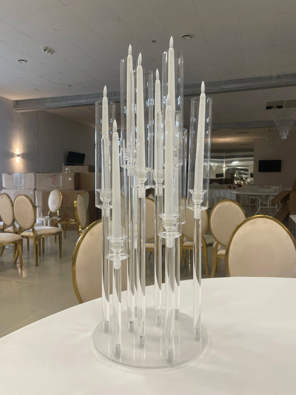 10PCS Acrylic Candelabra Centerpiece for Wedding, 10 Arm Clear Candlestick Holders with Removable Lampshade  Party Table Baby