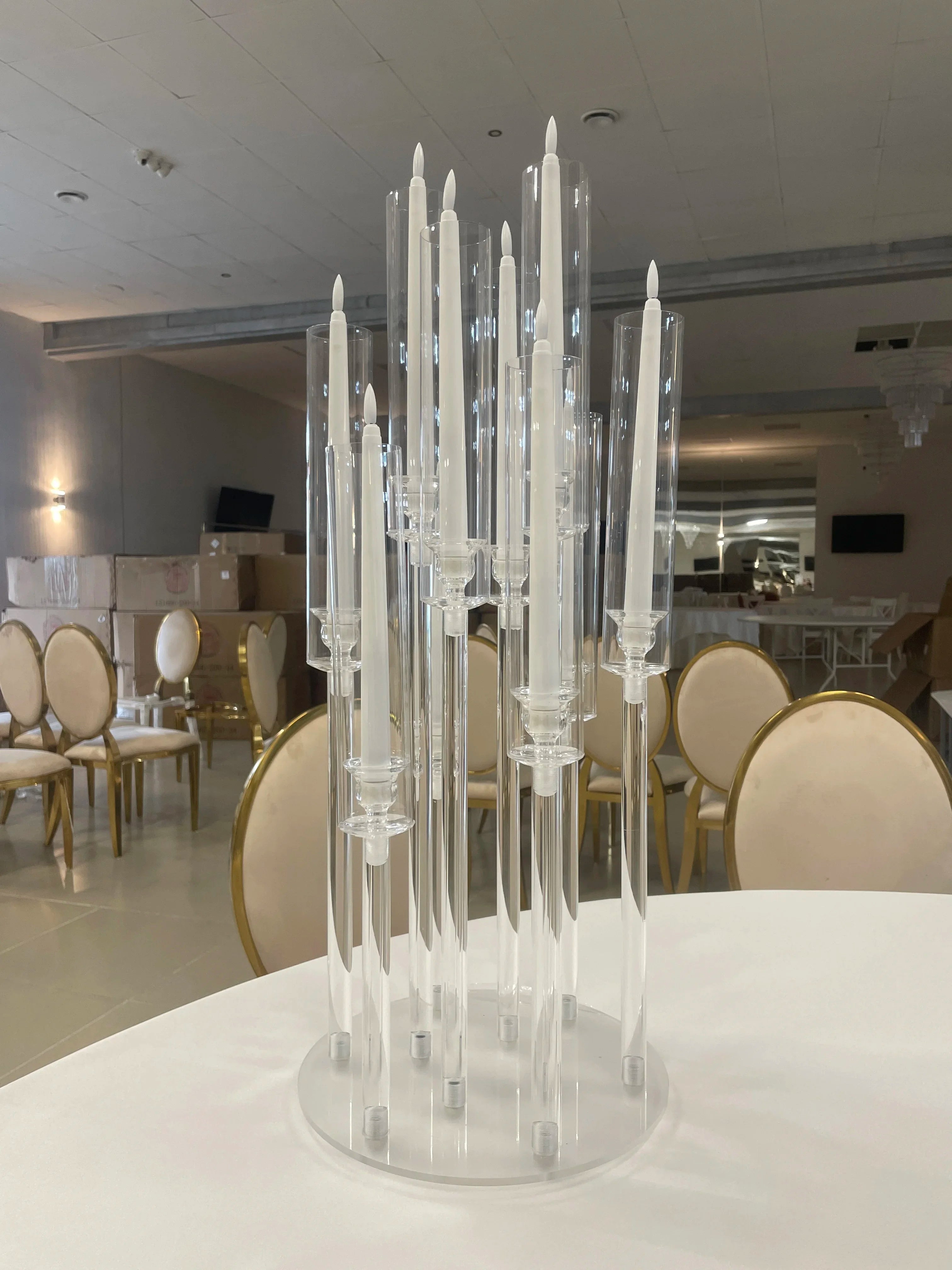 10PCS Acrylic Candelabra Centerpiece for Wedding, 10 Arm Clear Candlestick Holders with Removable Lampshade  Party Table Baby