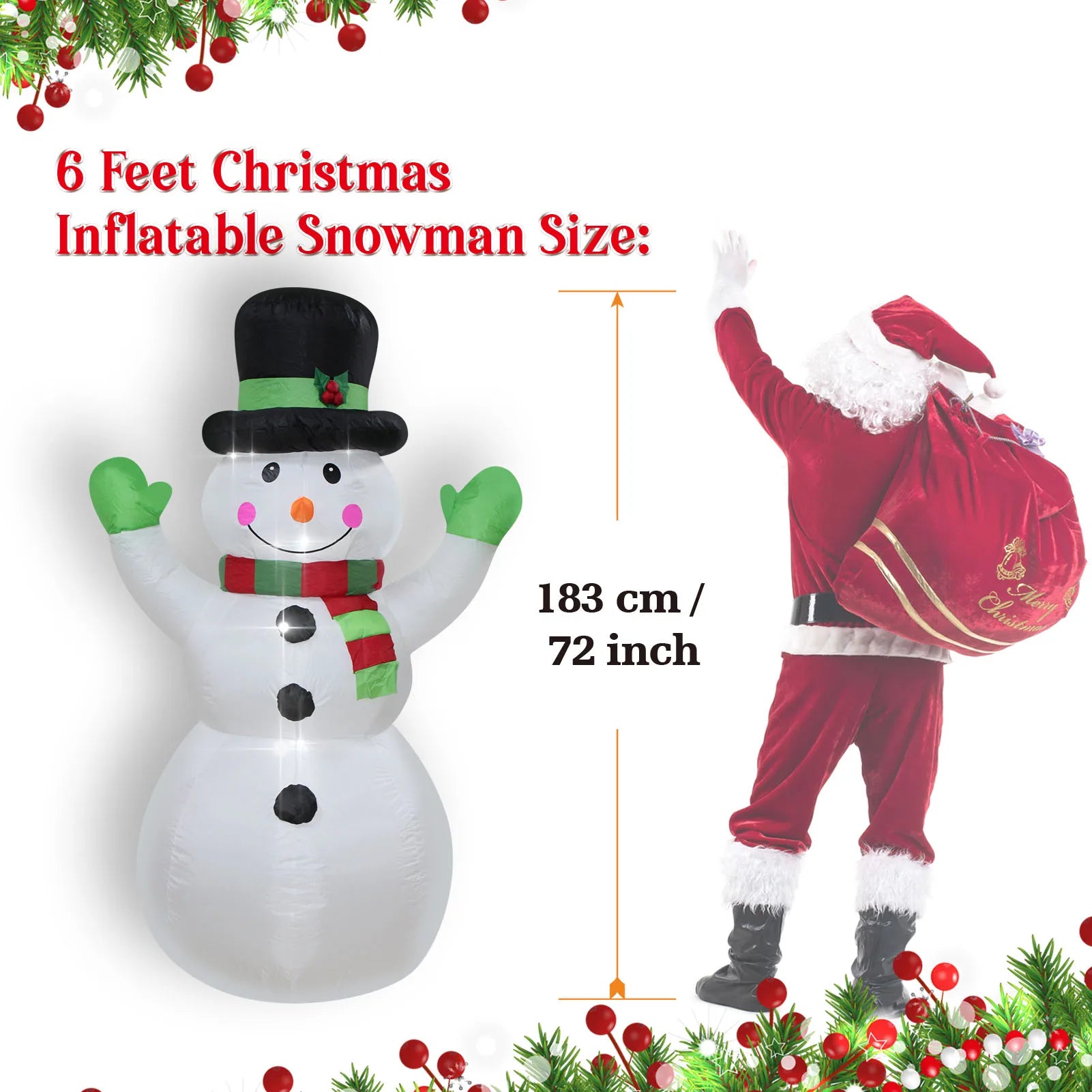 Christmas Inflatable Outdoor Decor Built-In Colorful LED Snowman Penguin Gingerbread Man Santa Claus Indoor Outdoor Winter Decor