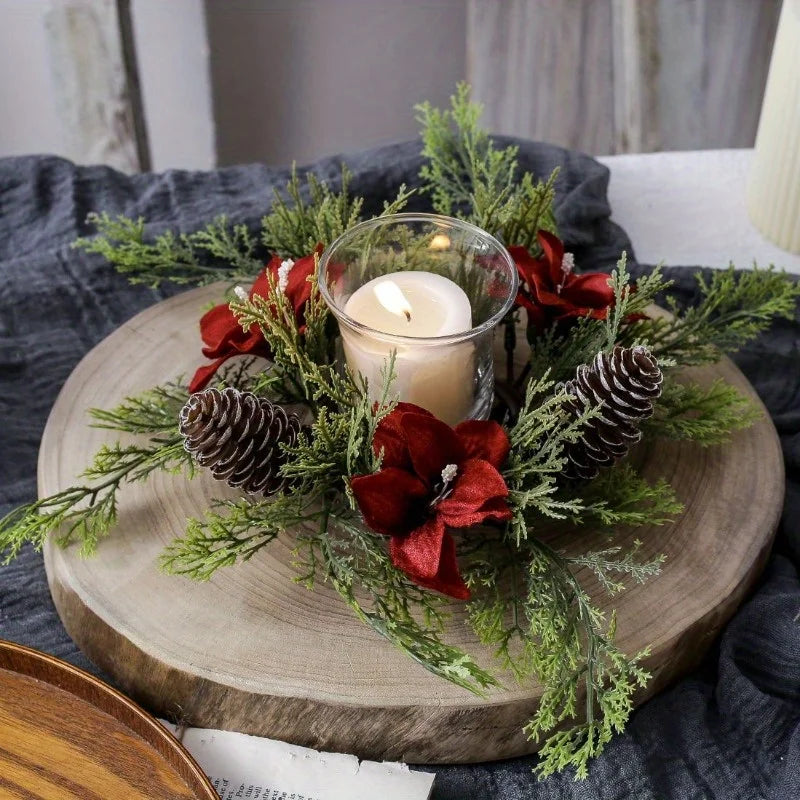 Gorgeous Holiday Candle Holder with Stunning Floral Wreath Perfect for Christmas Decorations and Table Centerpieces