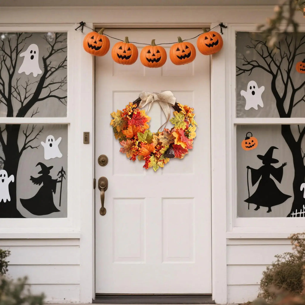 18 Inch Outdoor Fall Wreath for Front Door, Thanksgiving & Harvest Holiday Decor Wreath for Home Porch, Fireplace Mantel, Window