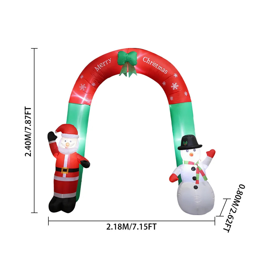 Christmas Inflatable Arch with LED Lights Santa Snowman Blow Up Decor for Outdoor Yard, Garden, Lawn Holiday Decorations