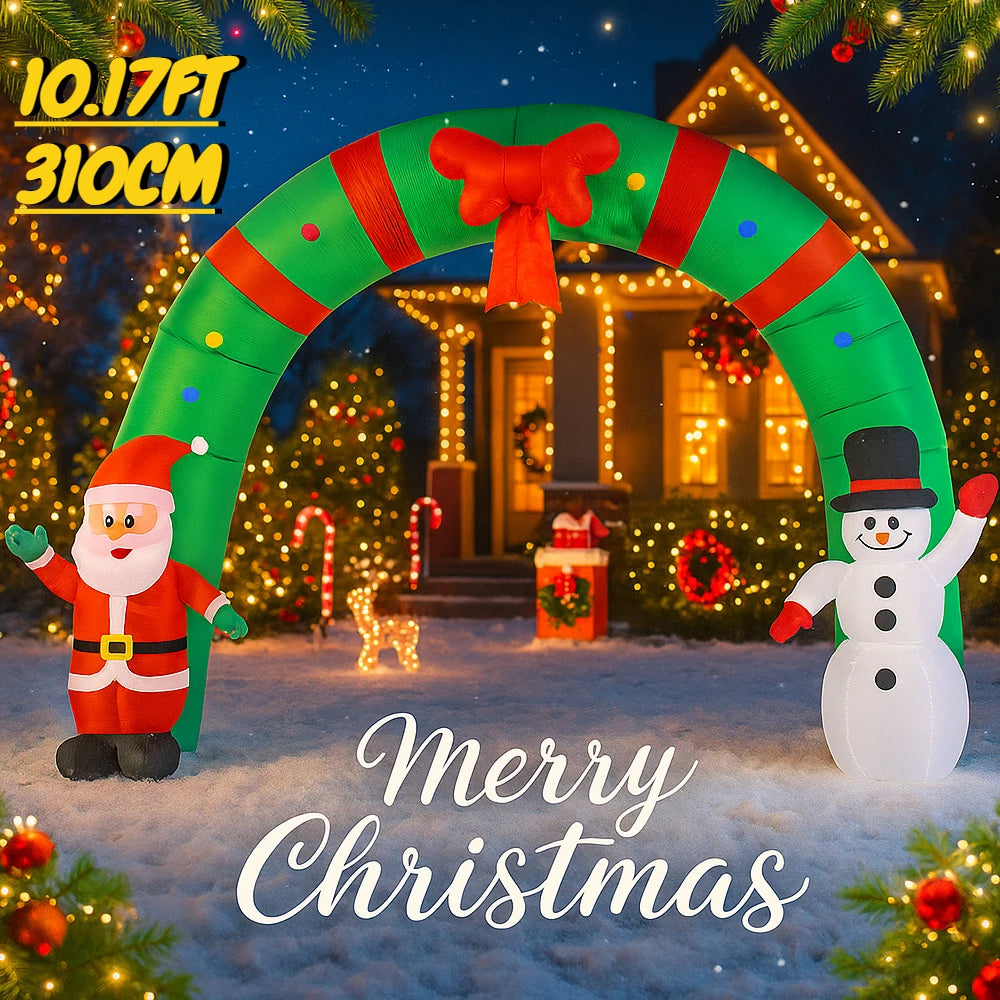 10.17FT Inflatable Toy Arch Snowman Santa With LED Lights Xmas Yard Lawn Garden Party Decor Christmas Home Supplie Ornament Gift